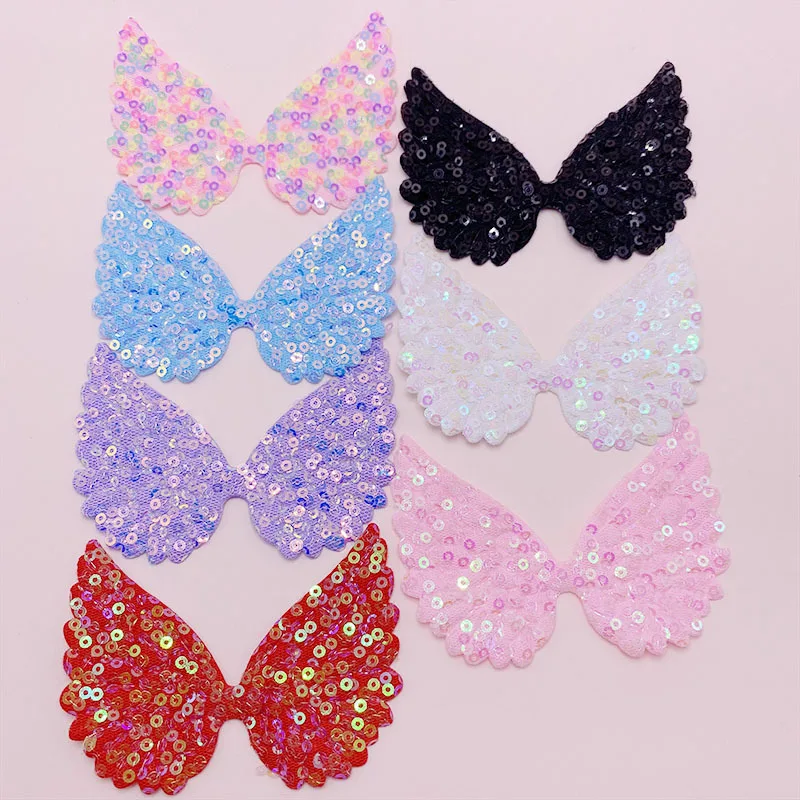

100pcs/lot Colorful sequin angel's wings butterfly padded patch big size for headwear ornament dress DIY accessories