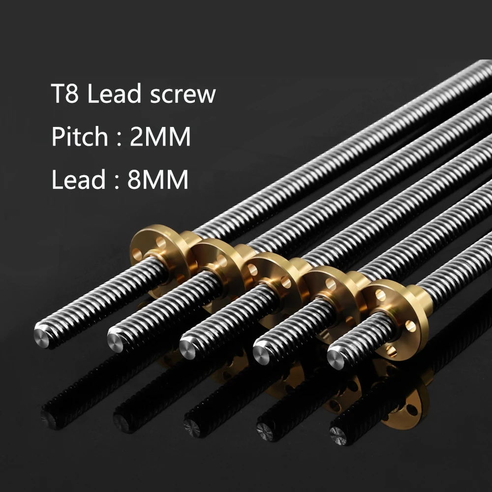 4PCS/lot 3D Printer parts T8 screw 8mm Lead Screw 400 450 500 550 600mm With Brass Nut For Reprap 3D Printer