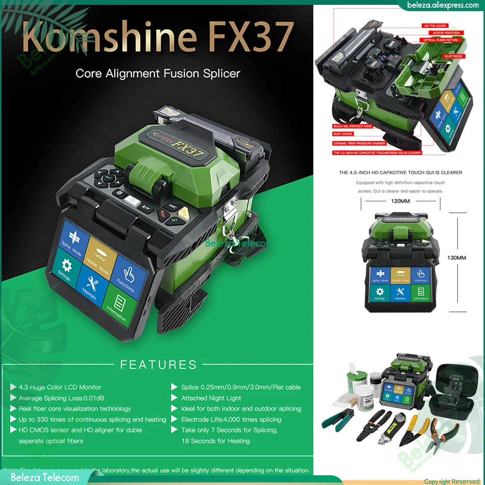 

Authorized Komshine FX37 Fiber Optical Fusion Splicer for FTTx FTTH With Optic Fiber Cleaver Cooling Tray and all strippers