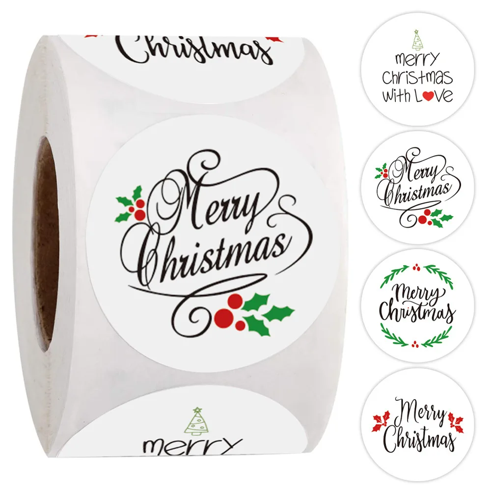 100-500Pcs White Merry Christmas Label Stickers for Card Gift Package Wrapping Festival Party Baking Small Business 1inch