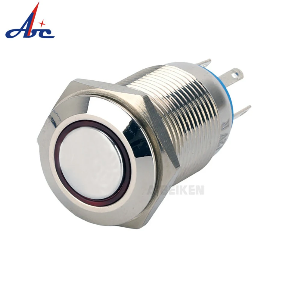 IP67 Waterproof 16mm Metal 2NO2NC 8 pins Momentary Latching 12V/24V Blue Power Led Push Button Switch