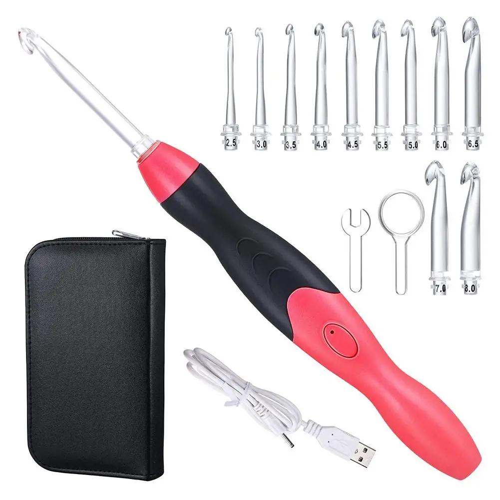 

Rubber Handle LED Light Crochet Hooks Knitting Needles Set With Case 11pcs 2-10 Mm Crochet For Weave Sewing Needles Tool