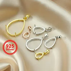 Multiple Sizes Solid 925 Sterling Silver Pear Shape Cabochon Bezel Prong Settings DIY Gemstone Pendant Rose Gold Plated 1431040