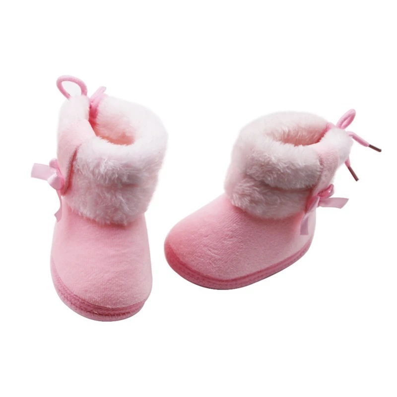 Infant Newborn Baby Boy Girl Winter Fur Snow Boots Winter Toddler Bow Tie Warm Shoes Mid-tube Booties Little Kids Shoes