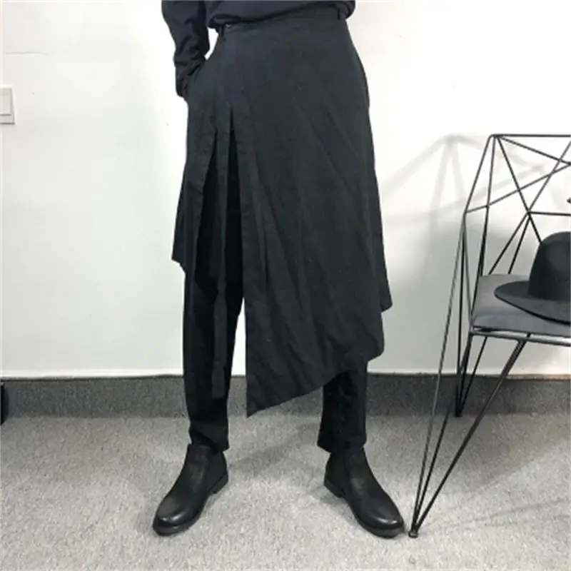 

Men's Baggy Pants Spring And Autumn New Hip Hop Street Personality Fake Two Asymmetrical Slim Length Pants