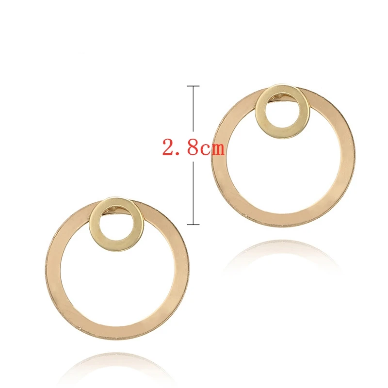 New Trend Front And Back Double Circle Stud Earrings For Women New Jewelry Simple Gold Color Alloy Round Ear Jewelry Wholesale