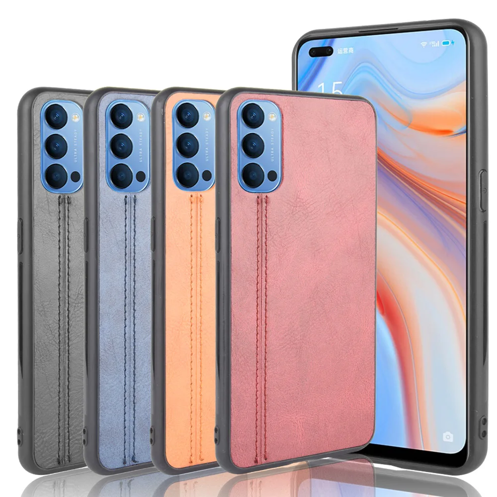 Oppo Reno4 5G Case Reno 4 Suture Calfskin Soft Edge PU Leather Hard Phone Bag Cover For Oppo Reno 4 5G Back Case