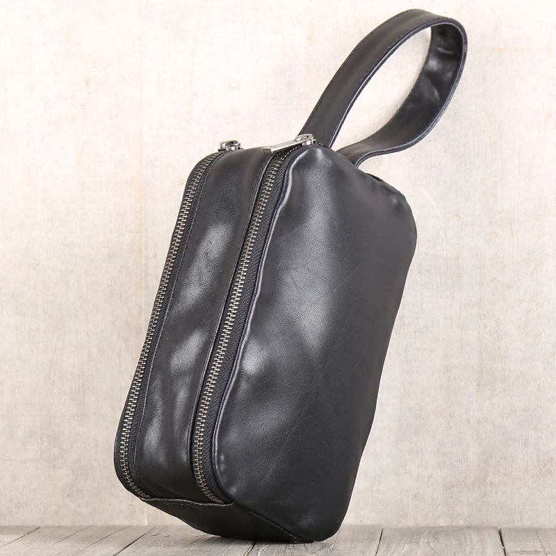 Imagem -02 - Alisara-bolsa de Mão de Couro de Vaca para Homens Carteira de Celular Armazenamento Casual Bolsas Masculinas Primeira Camada Zíper