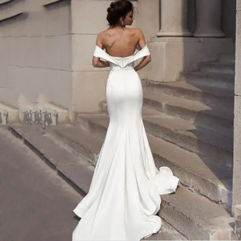 Eleganckie suknie ślubne syrenka satynowe suknie ślubne Sexy Backless Vestido De Novia Off The Shoulder County suknie ślubne Customiz