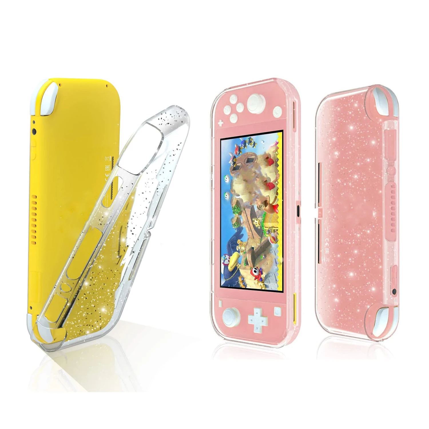 Clear TPU Soft Glitter Case Protective Cover Bling Shell for Nintend Switch NS Lite Console Crystal Transparent Back Protector