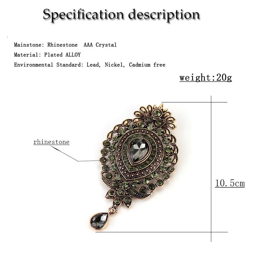 Sunspicems Vintage Turkish Crown Brooch Pins for Women Antique Gold Color Water Drop Resin Jewelry Ethnic Wedding Bridal Gift