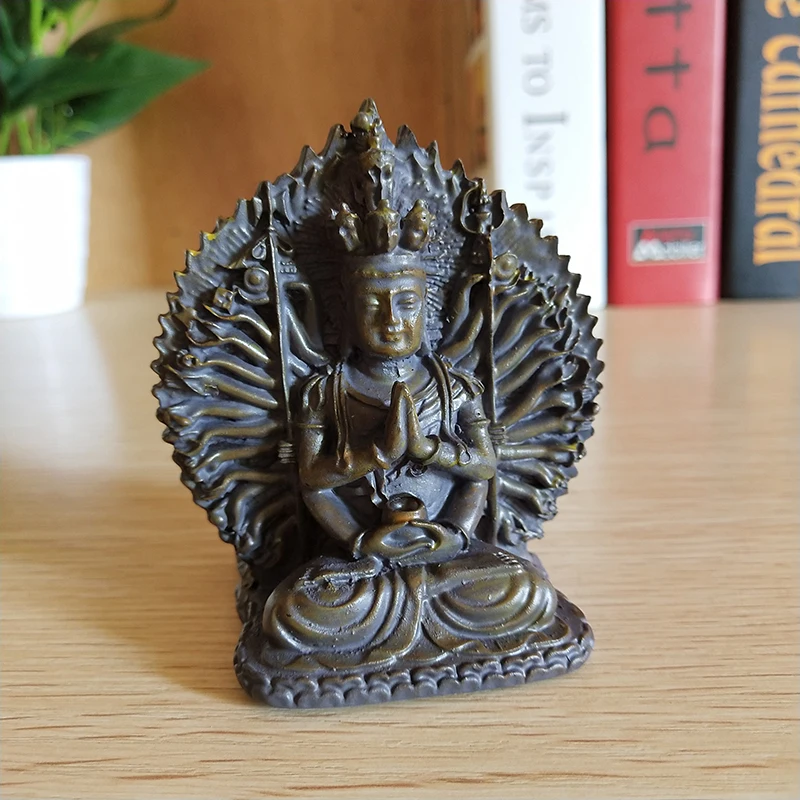 Stone Color Thousand-hand Guan Yin Buddha Statues Ornaments Resin Kwan Yin Buddha Sculpture Figurines Home Zen Garden Decoration