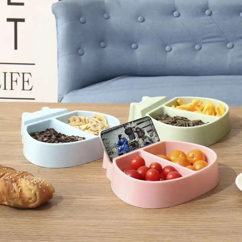 Plates For Food Creative Shape Lazy Snack Bowl Plastic Double Layers Snack Storage Box Bowl Lazy Fruit Plate Bowl Artifact Plate