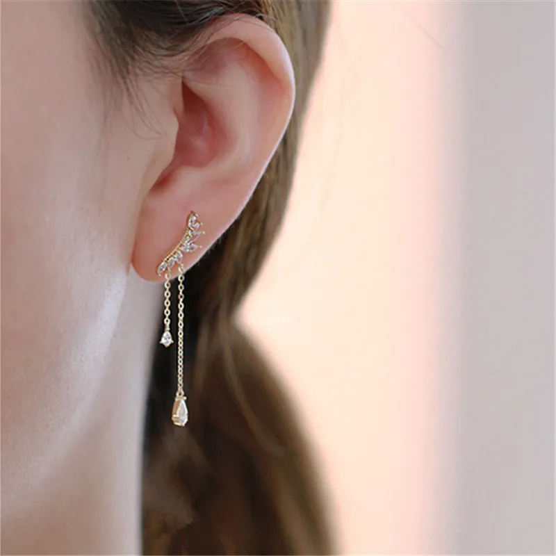 MOVESKI Überzug 14K Gold Gebogenen Einzigen Zirkon Schmuck 100% 925 Sterling Silber Ohrringe Für Frauen Geschenk