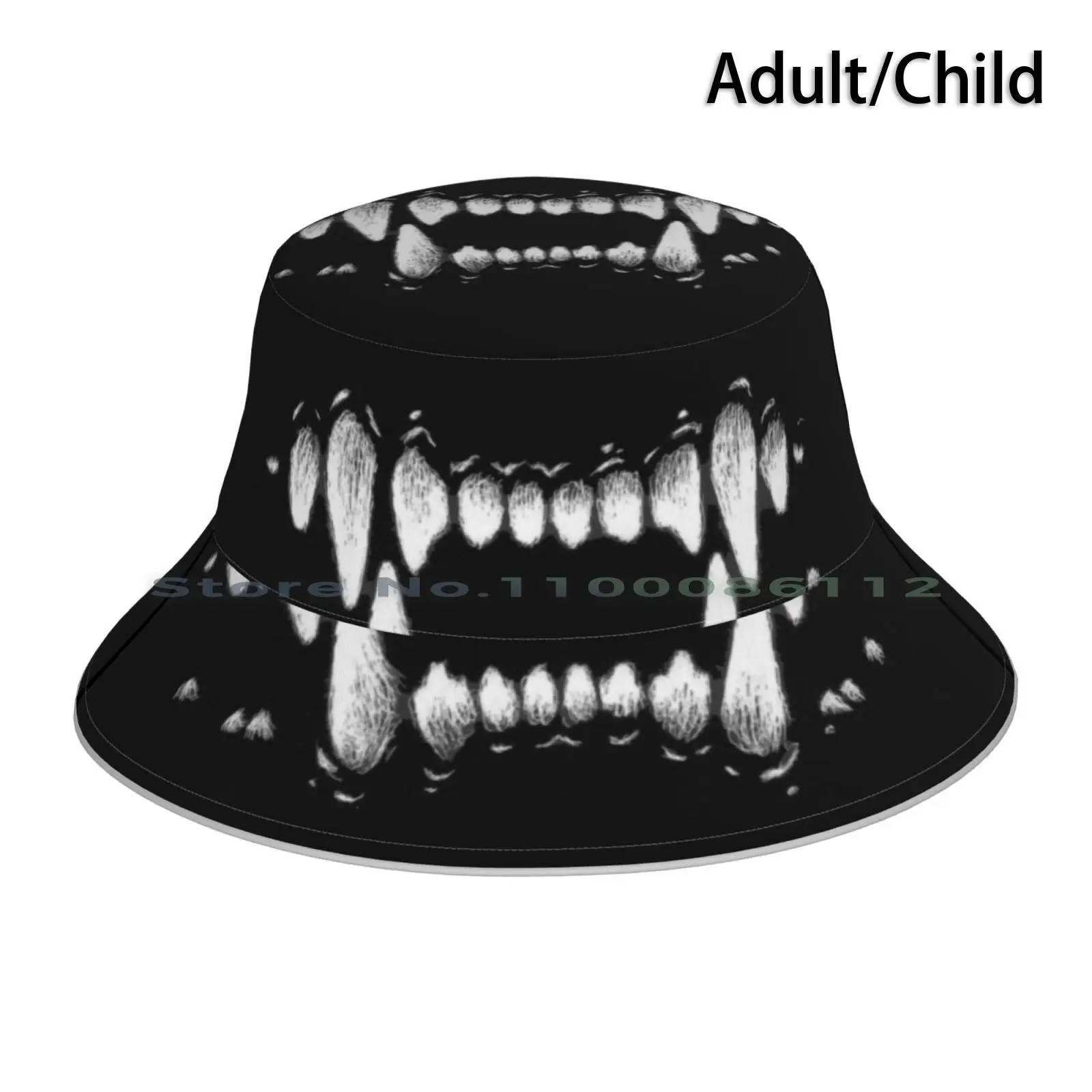 Wolf Teeth Bucket Hat Sun Cap Teeth Goth Creepy Horror Mask Animal Fangs Werewolf Growl Snarl Foldable Outdoor Fisherman Hat