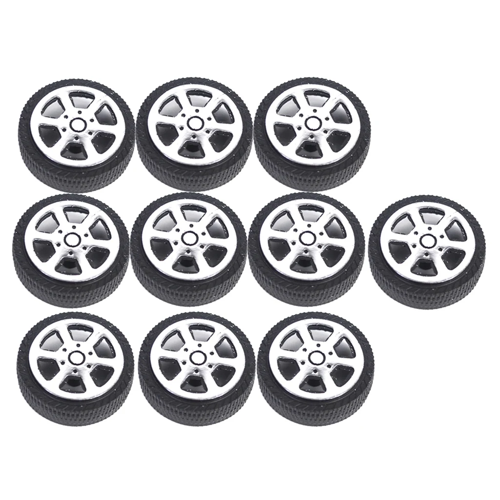 10Pcs Plastic Wheel Rims & Tire Tyres, Build Parts for Model Car Toys, Science Project Robot Making (30mm x 1.9mm shaft)