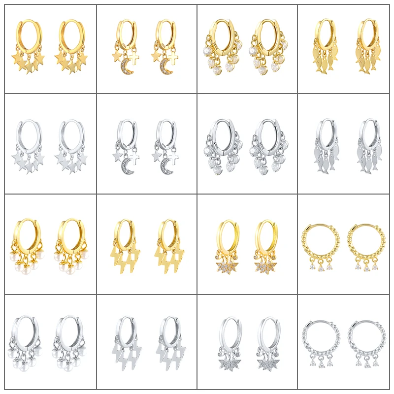 Light luxury 925 Silver Moon Star Drop Earrings Gold Ins Star Zircon Small Hoop Earrings For Women Korean Jewelry Gift brincos