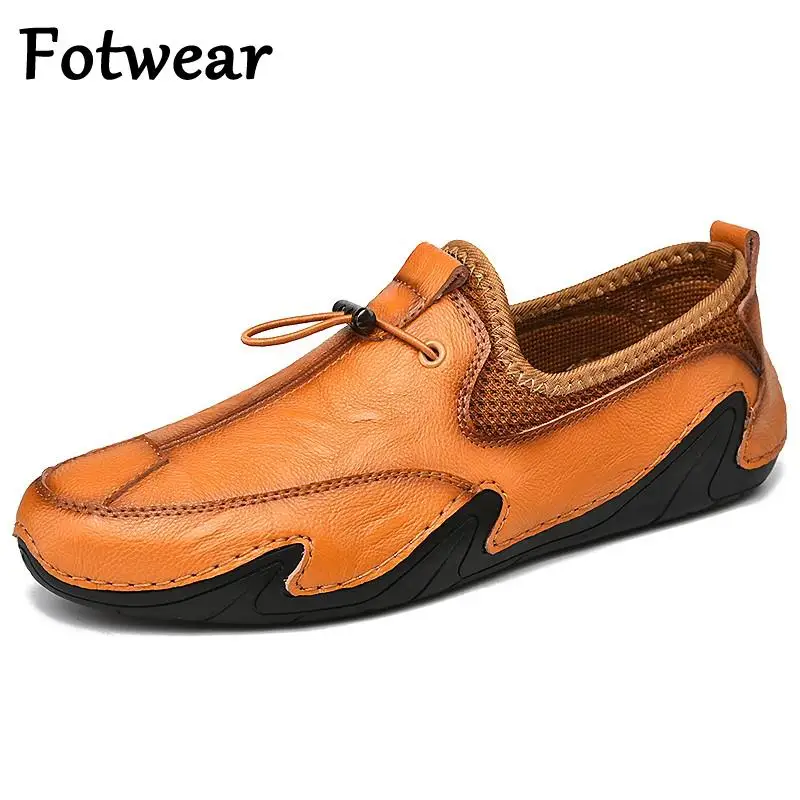 

Genuine Leather Men Loafers Big Size Slip On Mens Sneakers Breathable Mesh Casual Shoes Handmade Cow Leather Male Driving Shoes