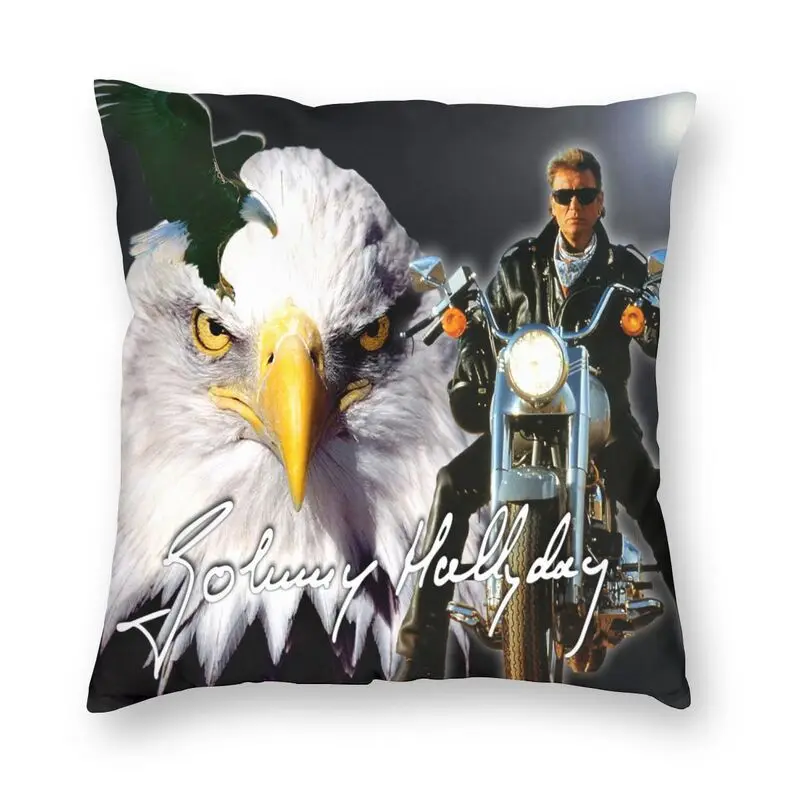 Johnny Hallyday Eagle Cushion Cover 40x40 Home Decorative Print Rock Star Throw Pillow Case for Car Two Side