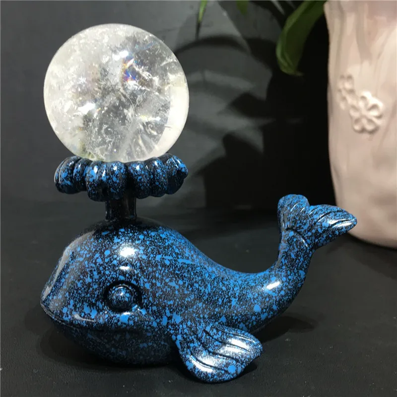 natural crystal ball decoration stones dolphins base home decor Christmas gift