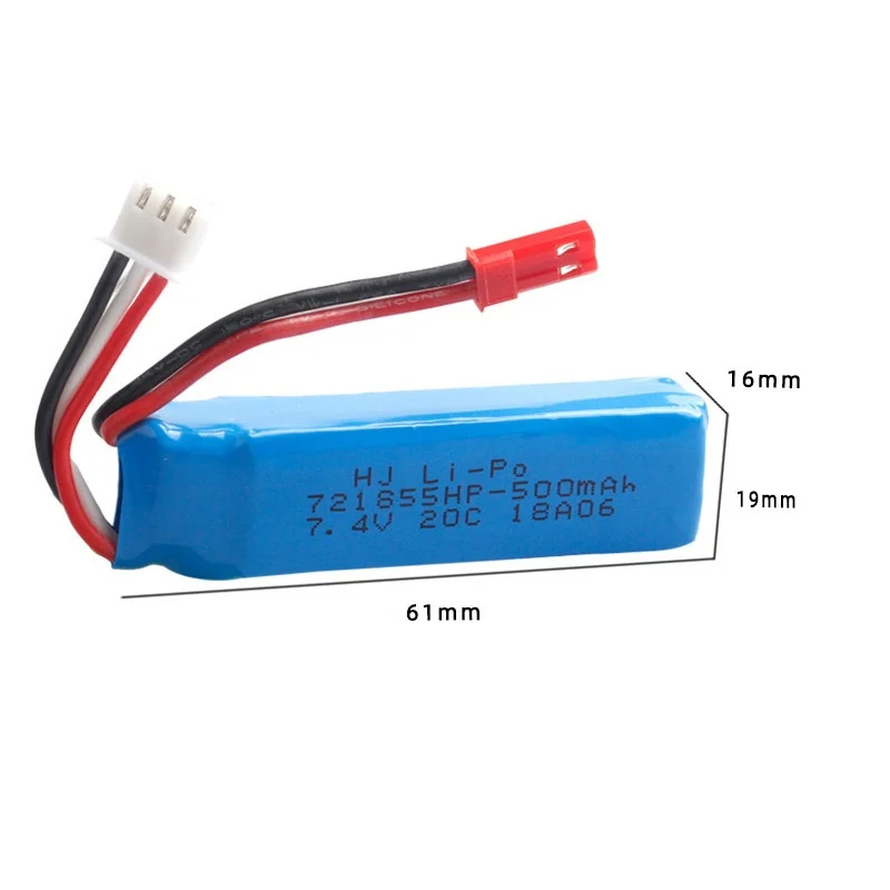 1/2/3/5Pcs 7.4v 500mah Lipo Battery for WLtoys A202 A212 A222 A232 A242 A252 4WDRC toys Car model parts 2s 721855 7.4v batteries