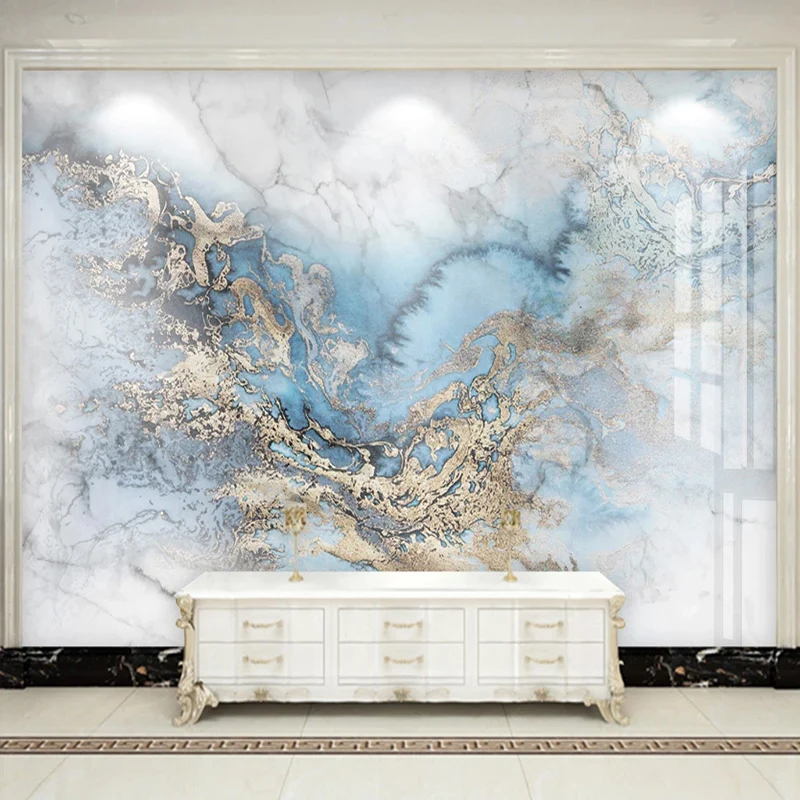 Custom Any Size Modern Abstract Blue Marble Wallpaper Living Room TV Sofa Background Decor Poster Sticker Removable Wall Paper