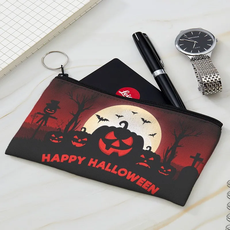 

Halloween New 1pcs Mini Funny Pumpkin Ghost Hand Painting Coin Purse Women Fashion Printed Lady Wallet Canvas Bag With A Zipper