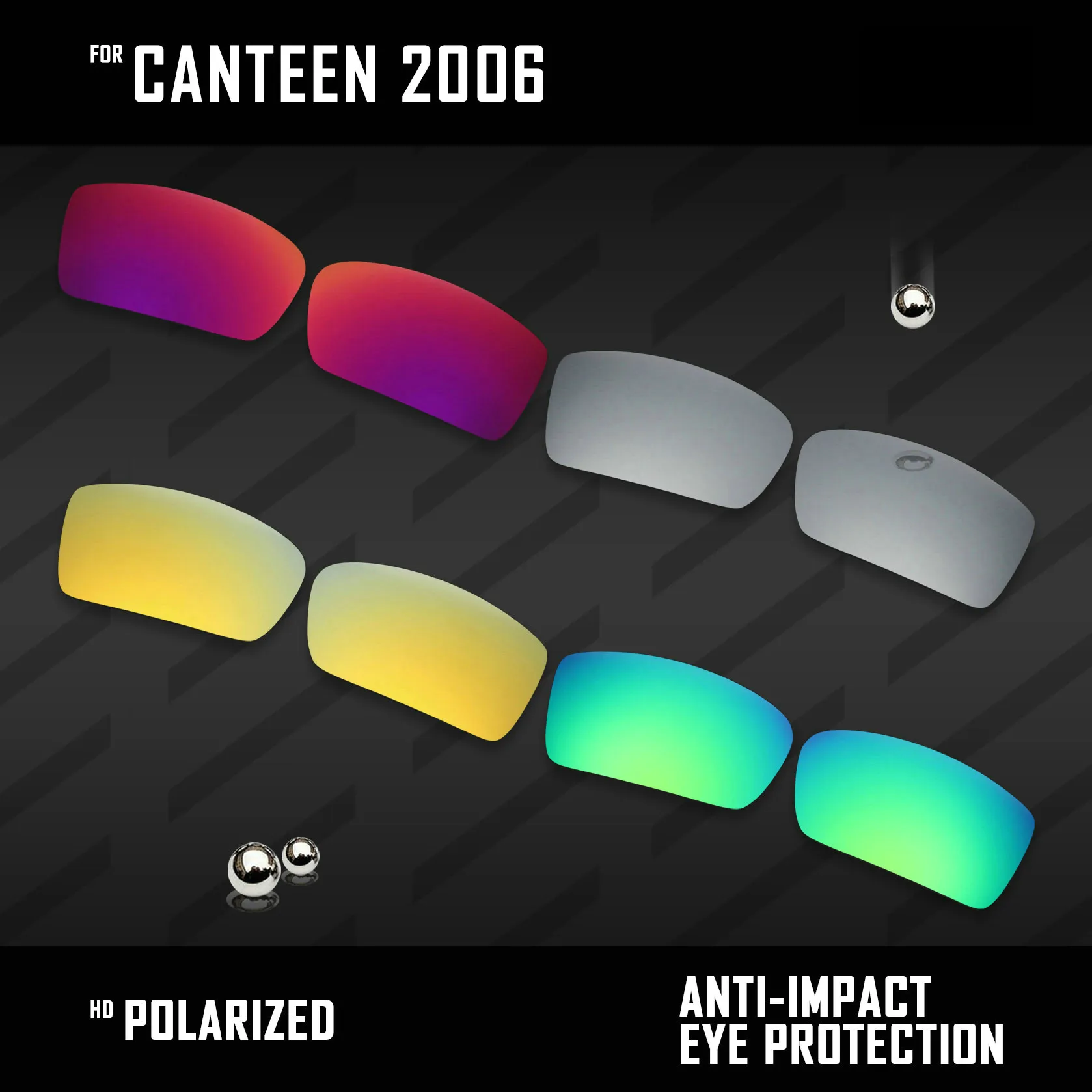 

OOWLIT 4 Pairs Polarized Sunglasses Replacement Lenses for Oakley Canteen 2006-Silver & Midnight sun & Gold & Green