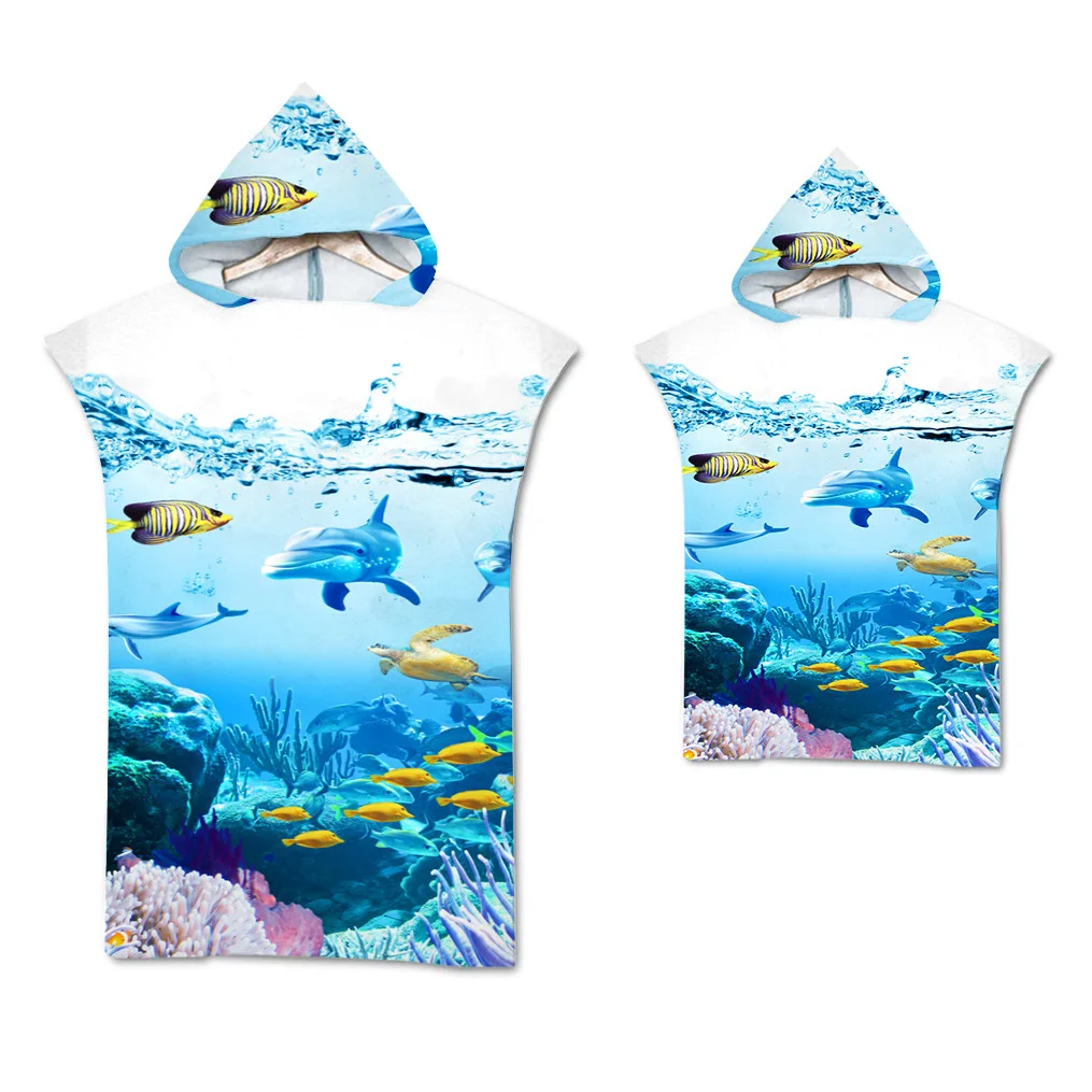 Underwater World Shark Microfiber Beach Towel Quick-Drying Bath Towel Customizable Adult Children Changing Bathrobe Surf Poncho