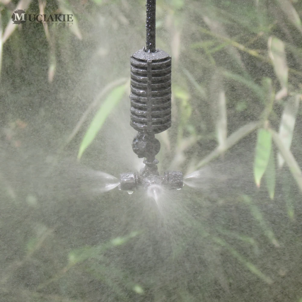 MUCIAKIE 10 SETS 6MM Black Cross Fogger Spray 1/4'' Barb Anti-Drip Device Garden Misting Irrigation Watering Greenhouse Cooling