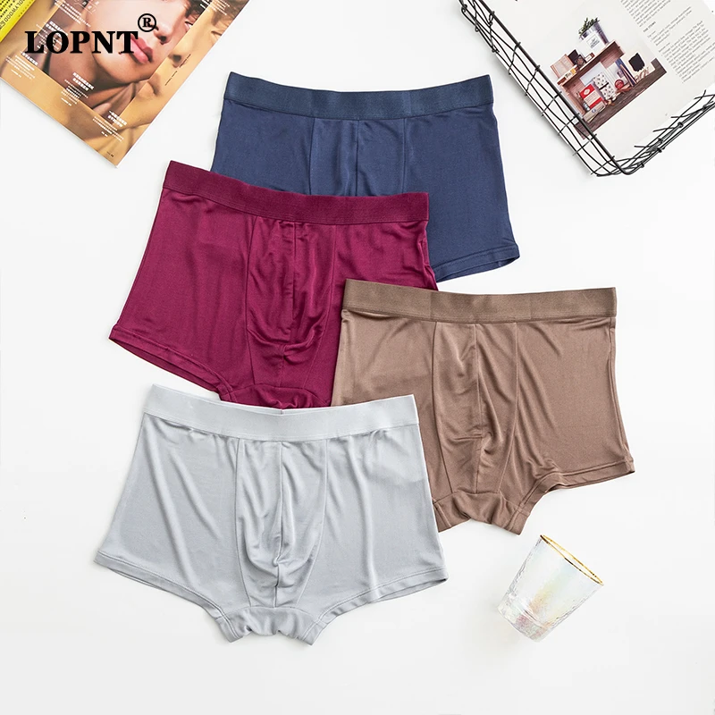 Natural Silk Seamless Men Boxers Underwear Comfortable Smooth Air Permeability Shorts Male Mid Waist Solid Underpants LOPNT