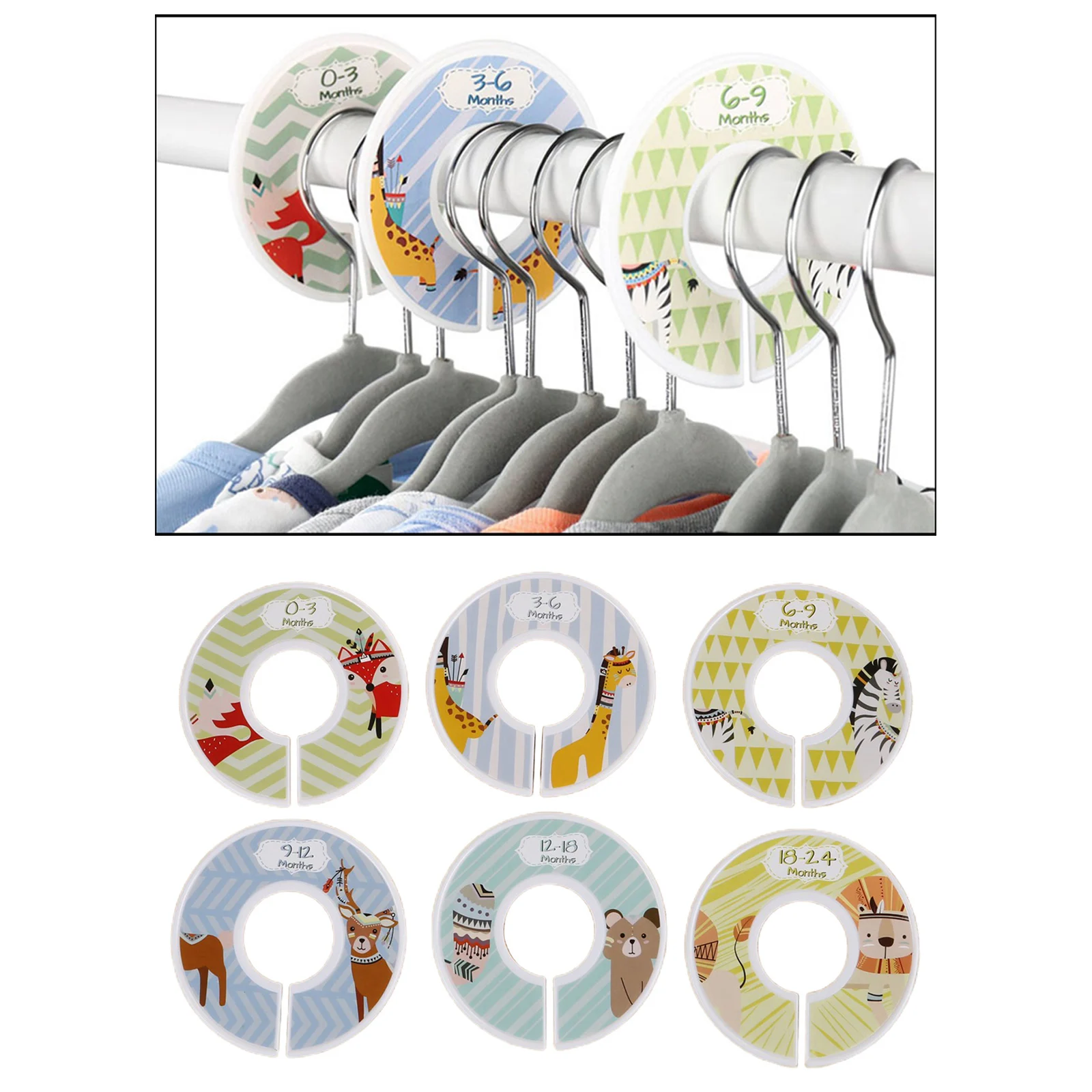 Baby Kids Clothes Hanger Rack Size Dividers Round Clothes Size Tags Rings, Plastic