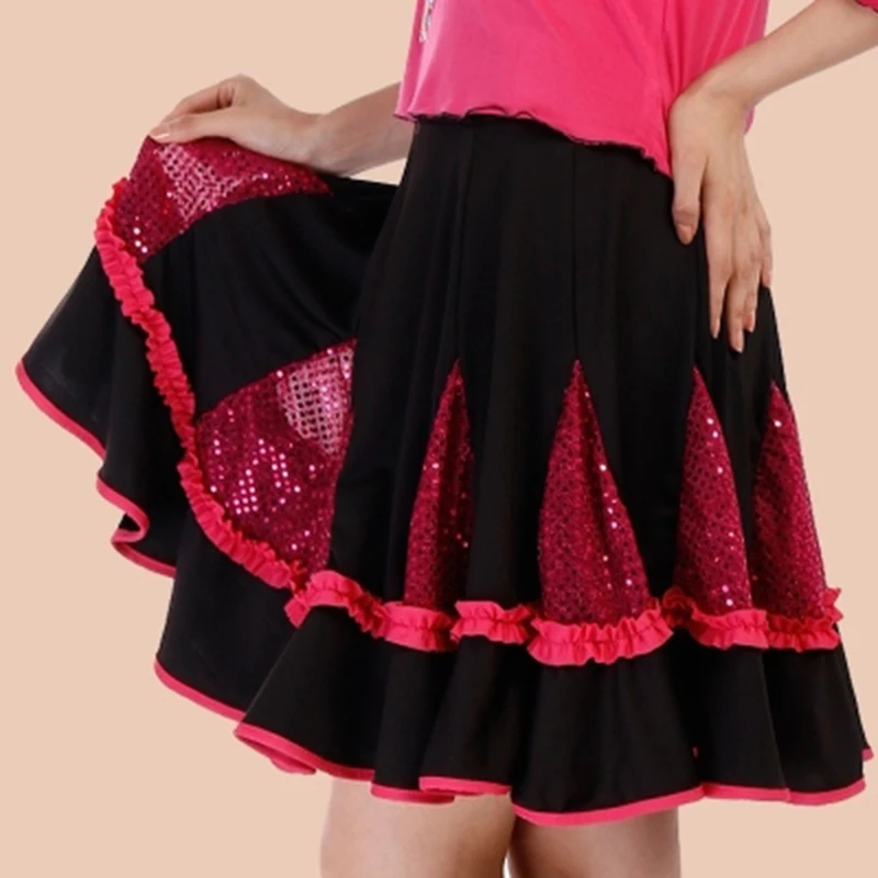 Vestido de baile de salón para mujer, falda para Salsa latina, Tango, Rumba, Cha, verde, rosa brillante, rojo, ropa cuadrada