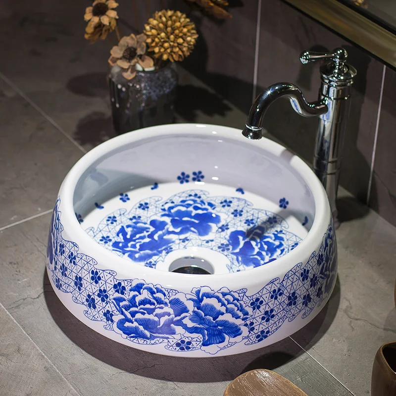 

Jingdezhen hand maded ceramic porcelain art bathroom sink ceramic wash basin bathroom sinks blue and white