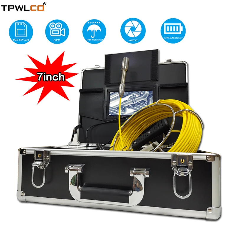 

20-50m Cable 7inch Color Monitor Endoscope Pipe Inspection System Support DVR 23mm Video Industrial Camera With 12pcs LEDS