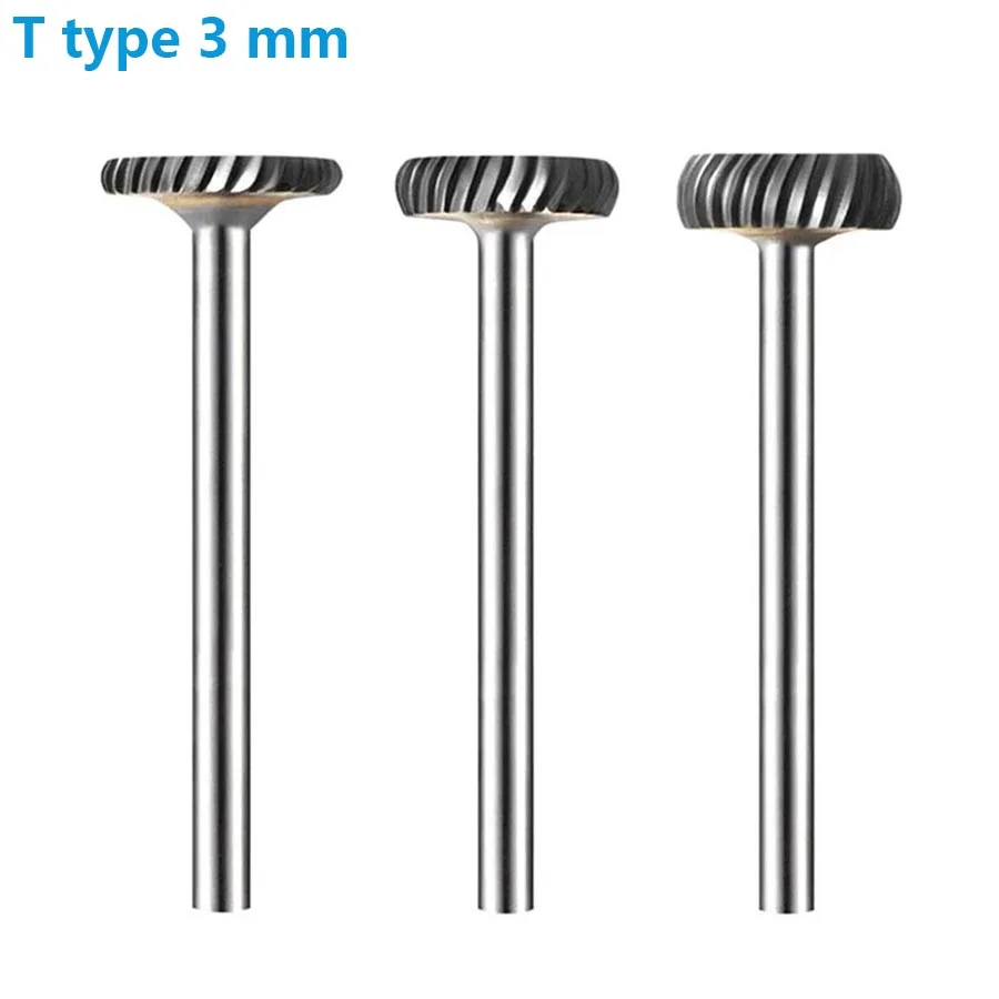 T Type Carbide Rotary Rasp Tungsten Steel Grinding Head Slotting Metal Arc Disc Flat Head T1203M03 Drill Bit Burr Carving Knife