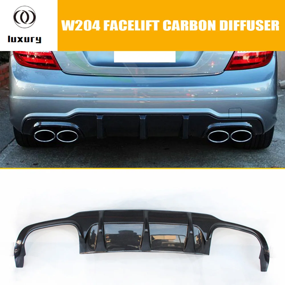 AMG Style Carbon Fiber Rear Bumper Lip Diffuser for Benz W204 C180 C200  C300 Sport Bumper & C63 AMG 2012 2013 2014