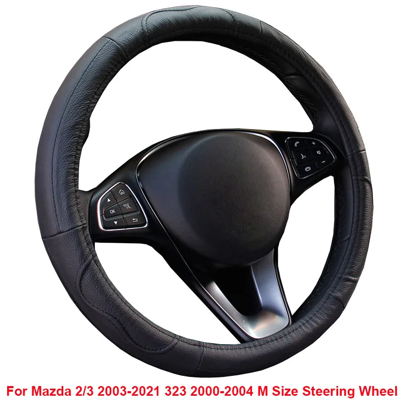 Cow True Leather Car Steering Wheel Cover For Mazda 2 3 2003 - 2019 2020 2021 323 2000 2001 2002 2003 2004 M Size Steering Wheel