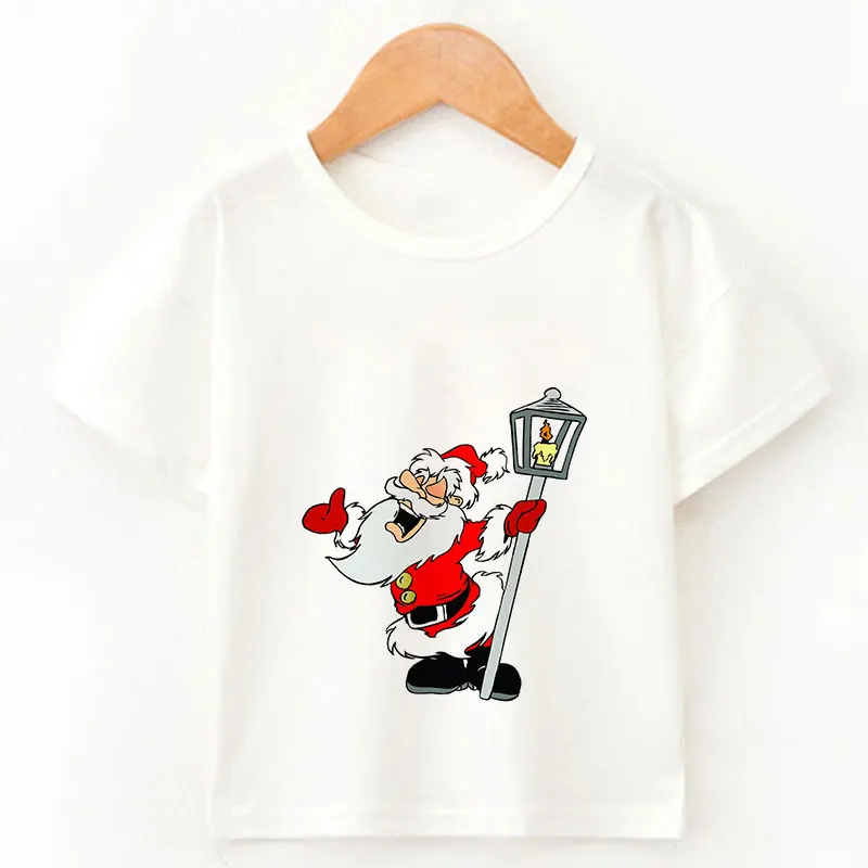 Camiseta blanca con estampado navideño de dibujos animados para niños y niñas, ropa divertida de verano Harajuku Kawaii para bebés Y2K, envío directo