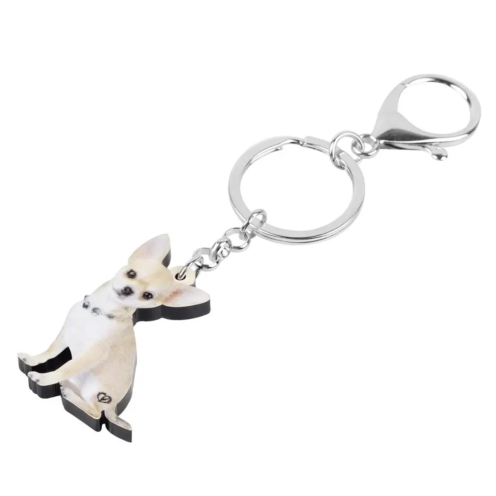 WEVENI Acrylic Cute Chihuahua Dog Keychains Keyring Pet Animal Key Chain Jewelry For Women Kids Teens Fashion Gift Bag Charms