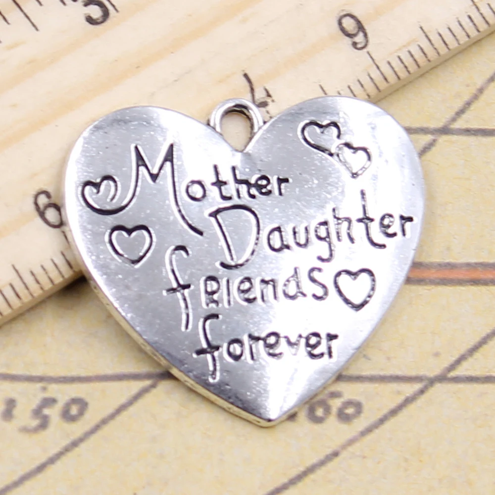 10pcs Charms Heart Mother Daughter Friends Forever 28x30mm Tibetan Silver Color Pendants Jewelry Making DIY Handmade Craft