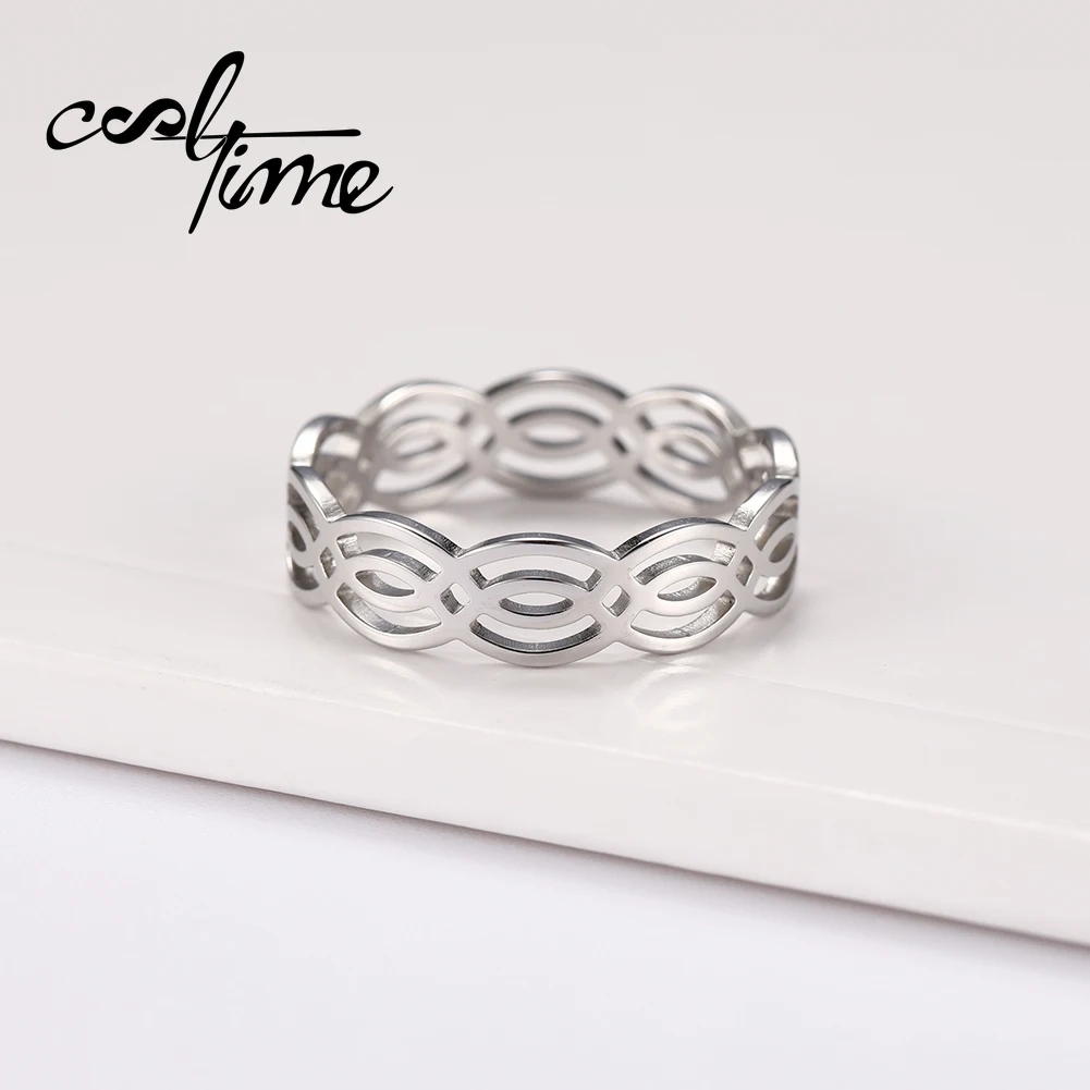 Cooltime Fashion Waving Twisted Rings for Women Stainless Steel Casual Simple Wave Luck Ring Jewelry Anniversary Gift