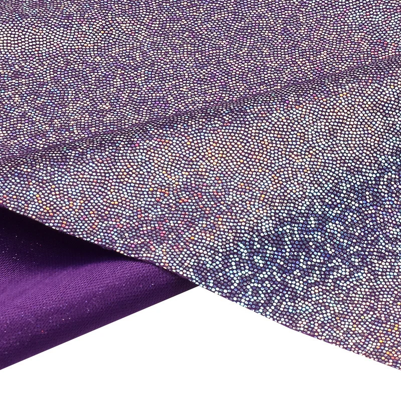 Photo Laser Knit Fabric Purple Glitter Designer Fabric For Sewing Stage Wears TJ0388