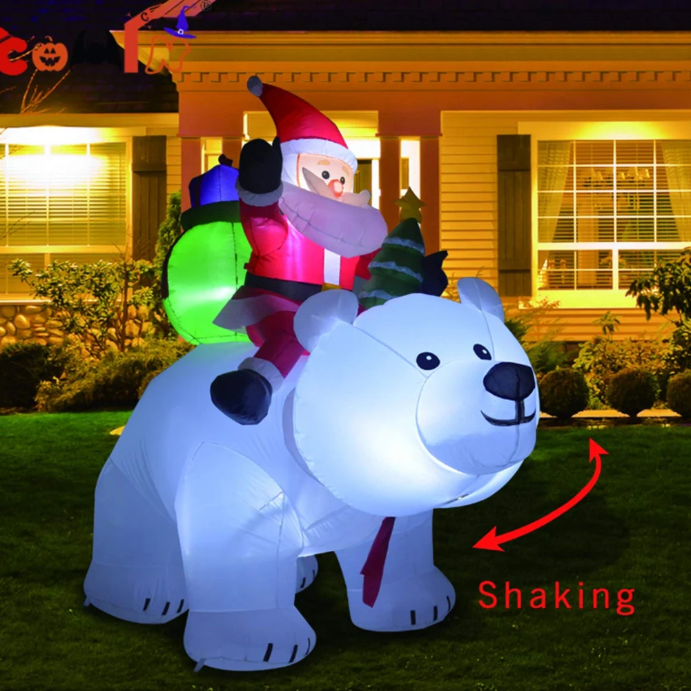 2m Christmas Iatables Santa Claus Riding A Head Shaking Giant Polar Bear With LED Lighting For Outdoor Christmas Decorations