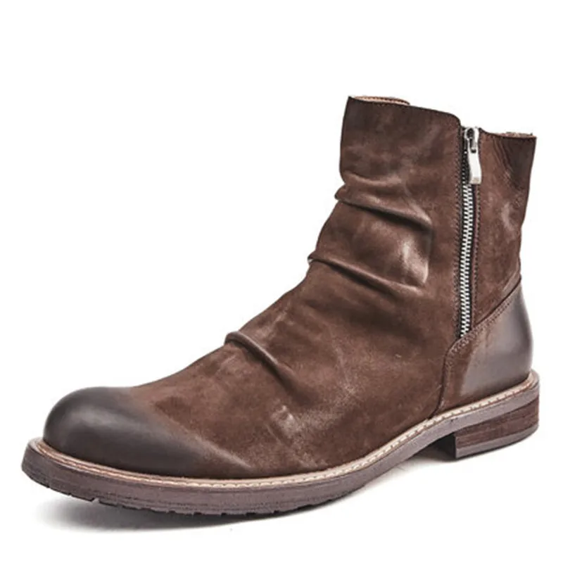 Madingxue male leather thick bottom British retro designer boots high leather shoes