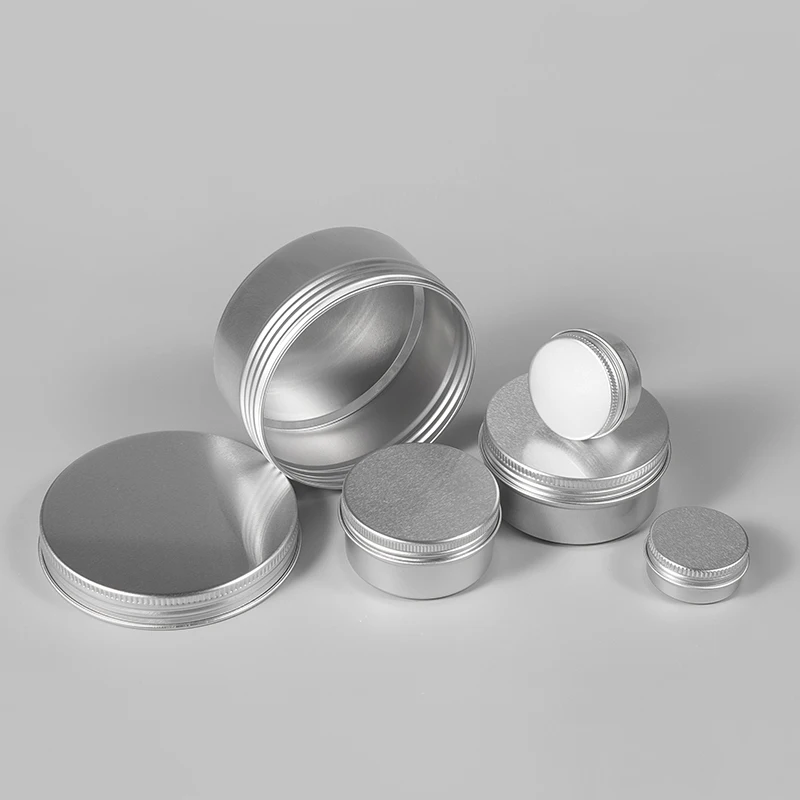 50pcs Cosmetics Container Aluminum Candle Jar Empty Tin Metal Silver with Lids Lip Balm Pot Screw Cream Box 10g 15g 30g 50g 60g