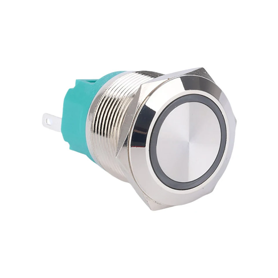 

22mm Momentary Latching 5V DC RGB Led Lighted Ring Illuminated Stainless Steel Push Button Switch With symbol and Harness