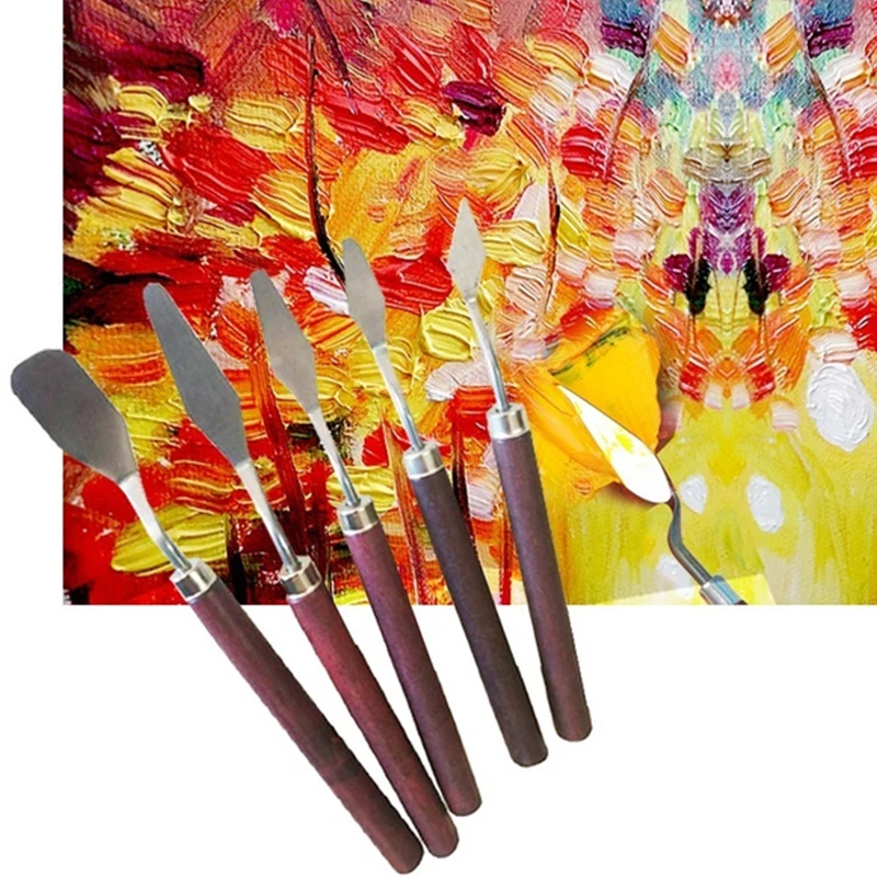 5pcs Painting Knife Wooden Handle Stainless Steel Spatula Kit Palette Knife For Oil Painting Knife Fine Professional Art Tools