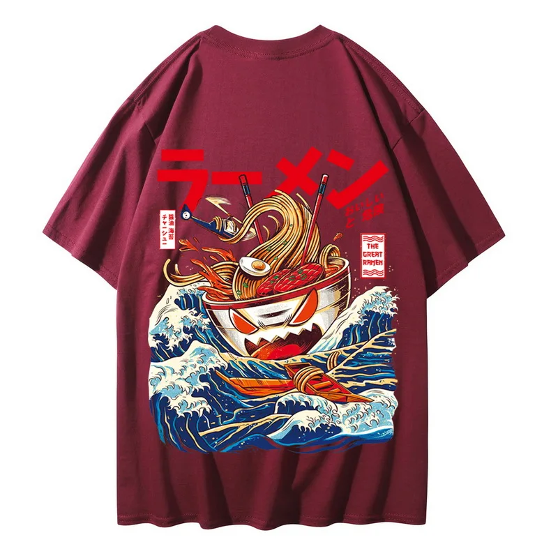 Japanese Harajuku T-Shirt Men 2021 Summer Hip Hop T Shirts Noodle Ship Cartoon Streetwear Tshirts Short Sleeve Casual Top Cotton