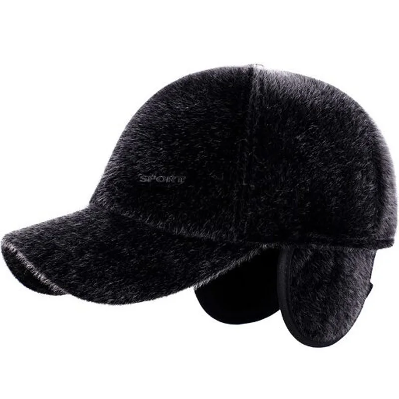 XEONGKVI New Imitation Artificial Mink Hair Baseball Cap Autumn Winter Brand Snapback Old Man Ear Protection Cap